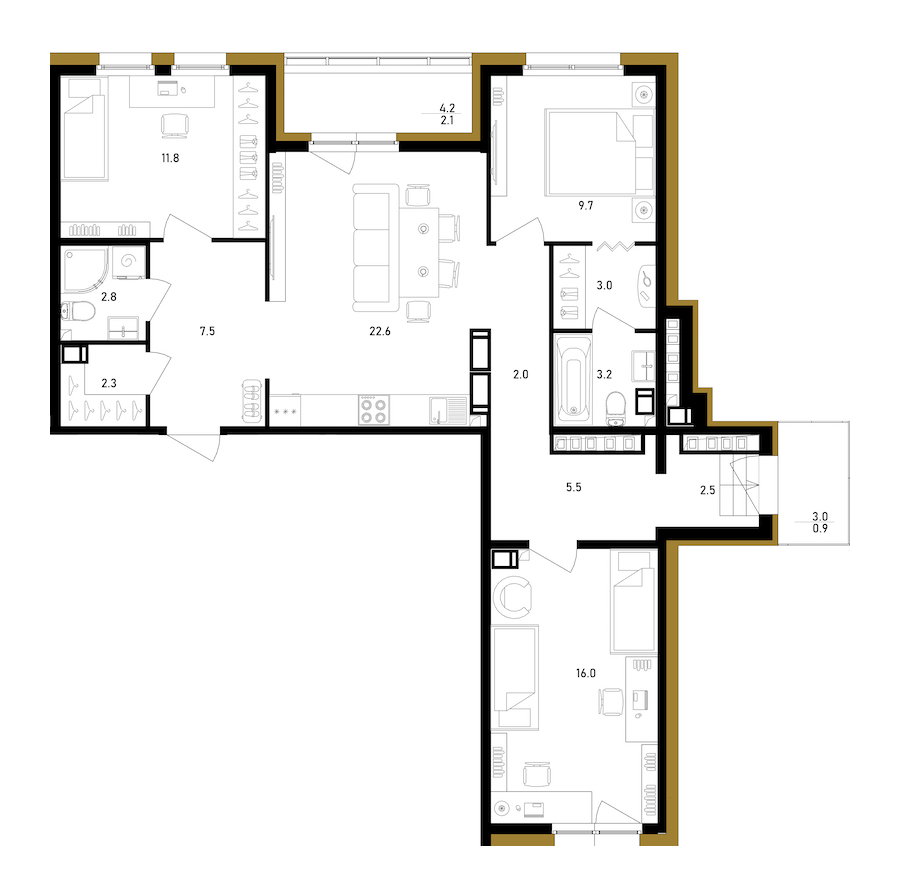 3-комнатная квартира 91.87 м², 10/12 эт., ЖК «Белый Остров»